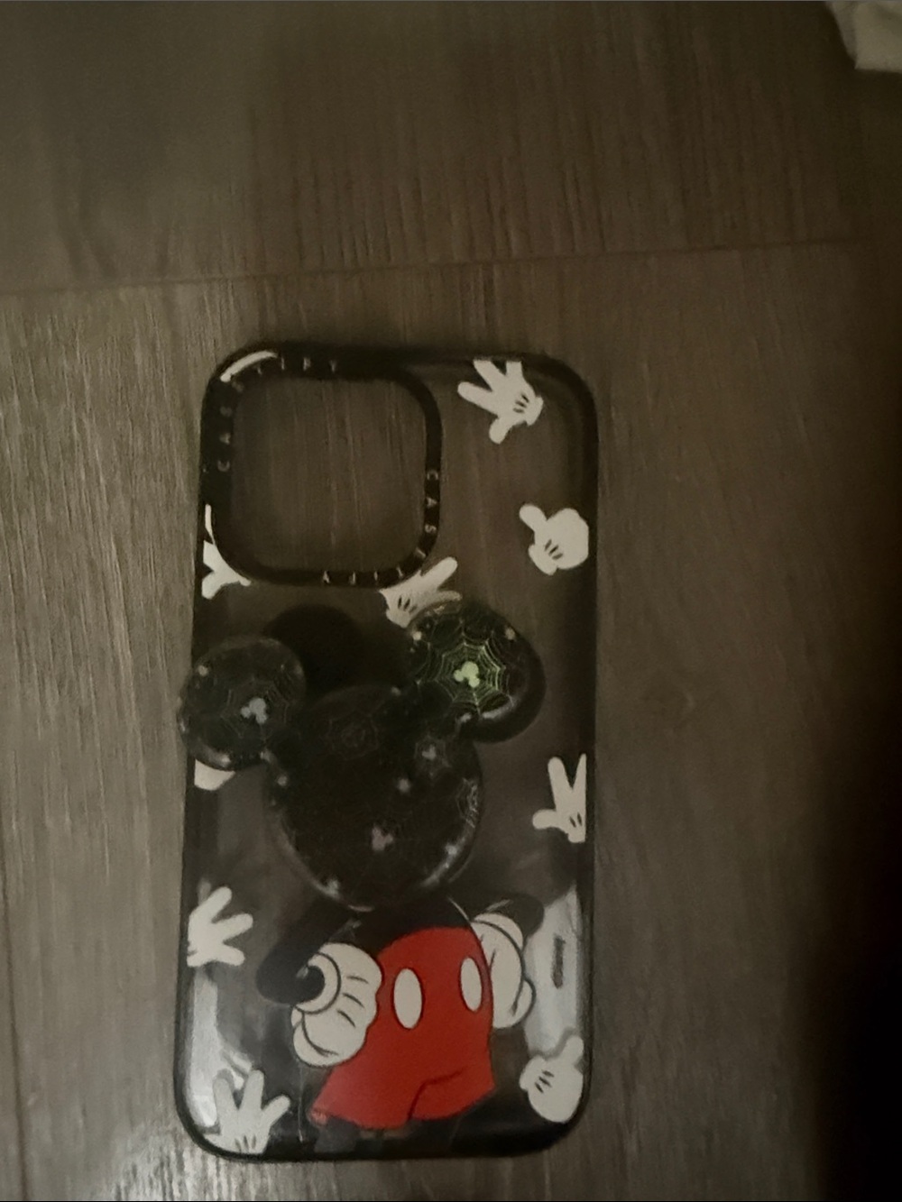 Black Cartoon Mickey Mouse Clear Phone Case with Red Accent